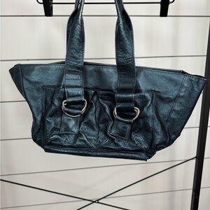 SHIH Stephanie Lin Elegant Metallic Blue Leather Tote Bag